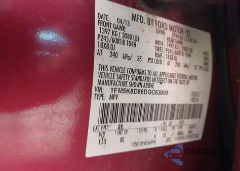 2013 Ford Explorer Xlt z USA, uszkodzony, nr VIN 1FM5K8D88DGC63005